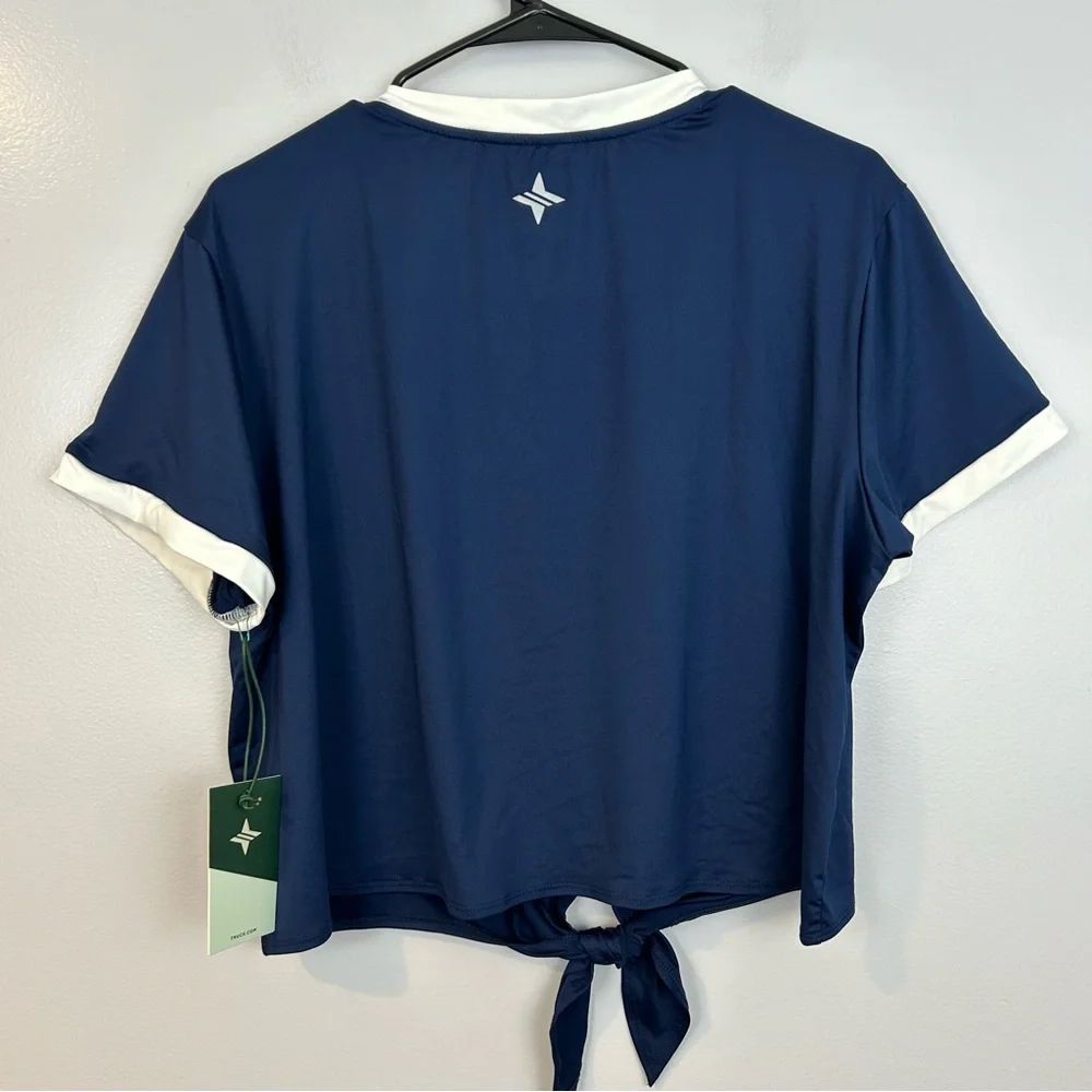 NWT Tuckernuck Sport Navy Blue Knotty Maya Tie Waist Top  Size Large - Picture 5 of 14